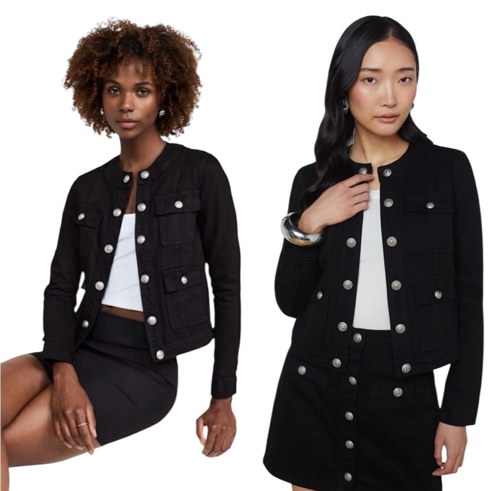 NWT $450 L’Agence Multiple Sizes Yari Collarless Denim Jacket in Black Noir